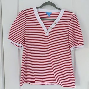 Draper James Puff Sleeve T-Shirt in Awning Stripe - Large